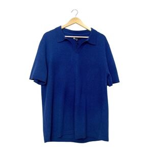 The Commons Mens 100% Cashmere Short Sleeve Knit Polo Shirt Blue XL